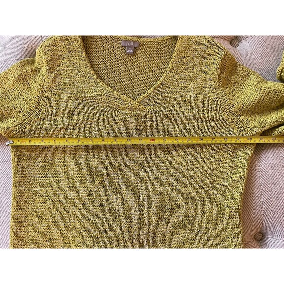 Medium J. Jill V-Neck 3/4 Sleeve Cotton Chartreuse Green Sweater Minimalist Cozy - Picture 6 of 8